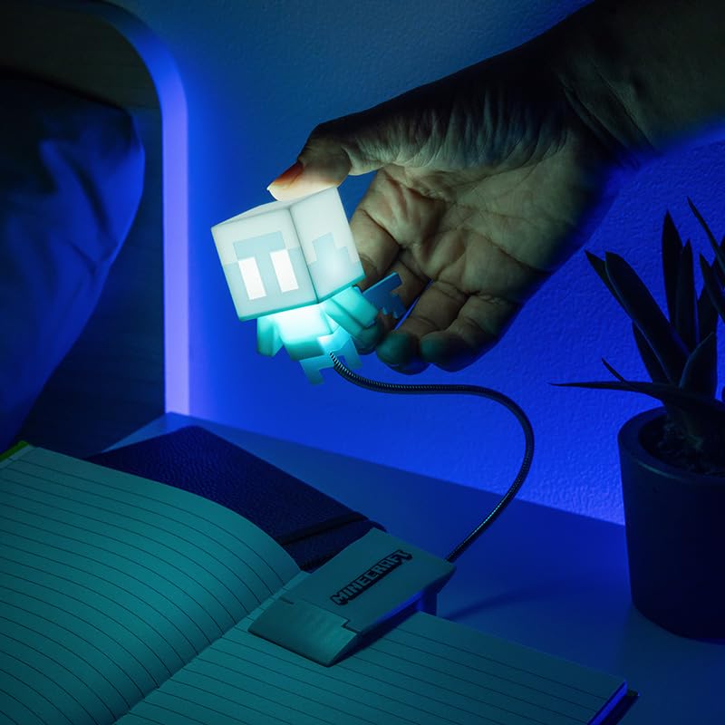 Paladone Minecraft Allay Buchleuchte zum Anklemmen, offiziell lizenziertes Leselicht, Clip-Lampen-Design mit flexiblem Kabel, mit Allay-Mob-förmigem Kopf, 3 Lichtmodi, batteriebetrieben