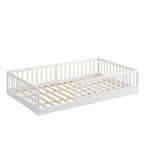 CADANI Timi Kinderbett 140x200 cm Bodenbett, Rausfallschutz abnehmbar, bis 200 kg belastbar, Roll-Lattenrost, Montessori Kiefer Massivholz Bett, 3 Aufbauvarianten, Umbaubar, Weiß