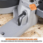 Evolution R185SMS-Li Akku-Gleitgehrungssäge mit Mehrzweck-Schneide, 45° Fasen-, 50° Gehrungsschnitte, 850 W – 185 mm TCT-Sägeblatt im Lieferumfang enthalten, 3 Jahre Garantie