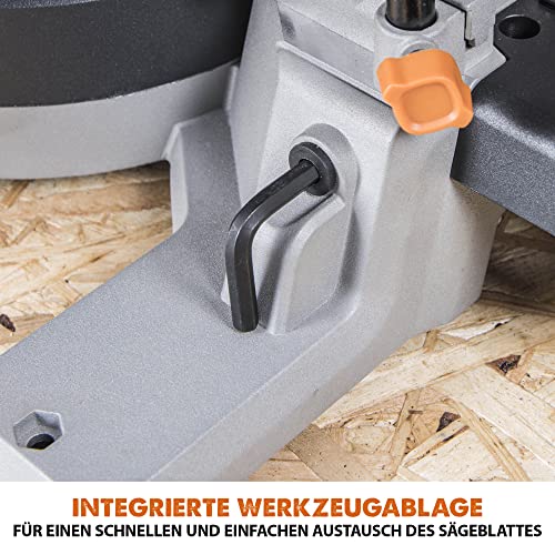 Evolution R185SMS-Li Akku-Gleitgehrungssäge mit Mehrzweck-Schneide, 45° Fasen-, 50° Gehrungsschnitte, 850 W – 185 mm TCT-Sägeblatt im Lieferumfang enthalten, 3 Jahre Garantie
