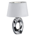 Reality Leuchten Taba R50511089 Tischleuchte, Keramik, Stoffschirm Weiß/Silberfarbig, Höhe 33cm