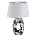 Reality Leuchten Taba R50511089 Tischleuchte, Keramik, Stoffschirm Weiß/Silberfarbig, Höhe 33cm