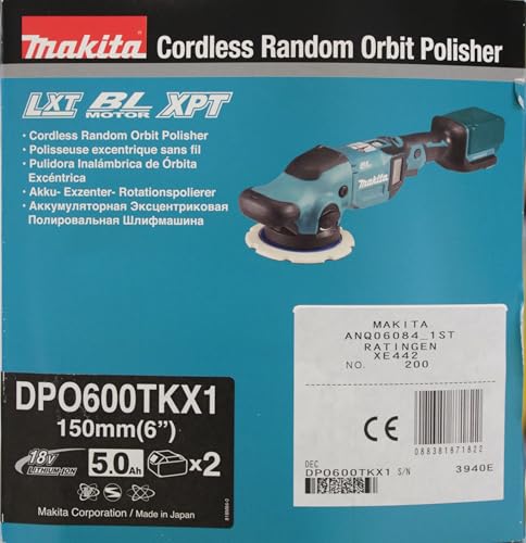 Makita DPO600TKX1 Exzenterpolierer, 1 Akku plus Ladegerät im Transportkoffer, Blau, 18 V / 5,0 Ah