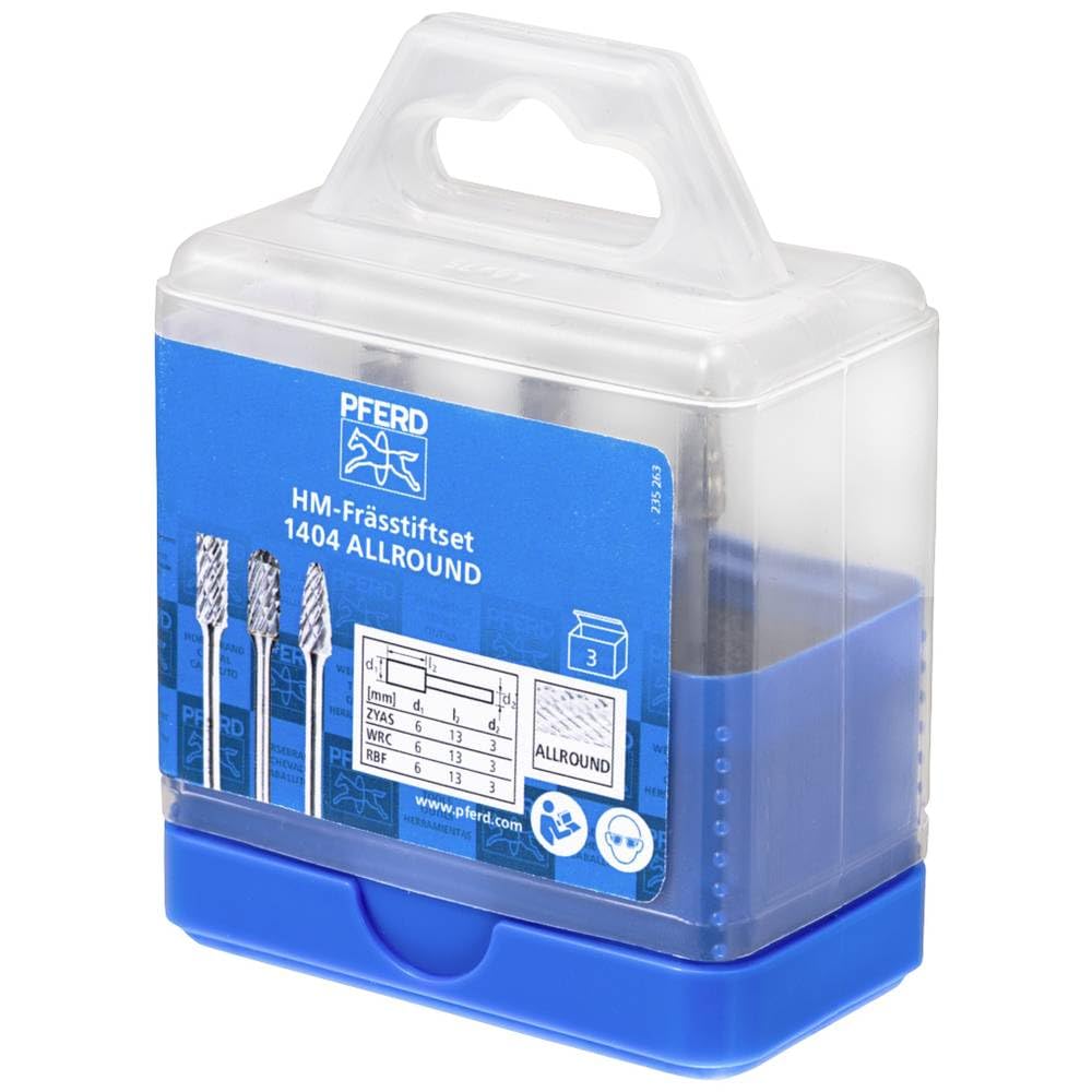 PFERD TOOLS Hartmetall-Hochleistungskleinfrässtift Set, 3-teilig | Zahnung ALLROUND, Schaft-ø 3 mm, Frässtift-ø 6mm | 21901404 – für den universellen Einsatz auf den wichtigsten Werkstoffen