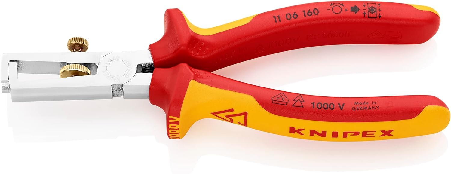 KNIPEX Abisolierzange mit Öffnungsfeder, universal verchromt isoliert mit Mehrkomponenten-Hüllen, VDE-geprüft 160 mm, 11 06 160