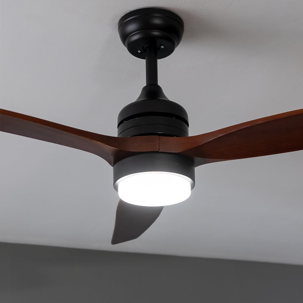 Cecotec Deckenventilator mit Licht EnergySilence Aero 5275 DarkWood, 40W, 52" DC Motor, Fernbedienung, LED-Licht, Timer, Winter-Sommer-Modus, Höhenverstellbar, Effizient, Vielseitig