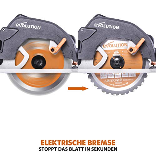 Evolution Handkreissäge R185CCS Kreissäge Tauchsäge 1600W Inkl. Ø 185 mm HM-Sägeblatt Mehrzweck Multi-Material-Schneiden Holz, Aluminium, Stahl, Kunststoff | Scie Circulaire mit Führungsschiene