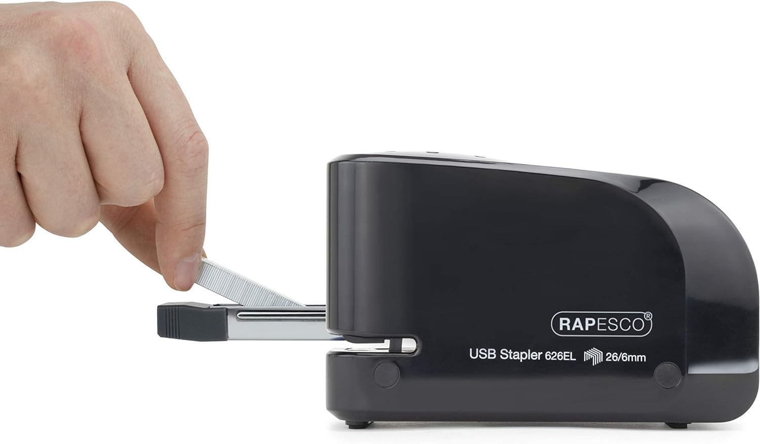 Rapesco 1454 626EL Automatisches USB/Batterie Heftgerät mit 1000 26/6mm Heftklammern, 15 Blatt Heftleistung, Schwarz