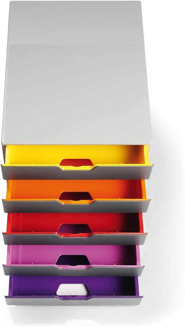 Durable Schubladenbox A4 (Varicolor) 10 Fächer für Dokumentenablage, mit Etiketten zur Beschriftung, mehrfarbig, 761027
