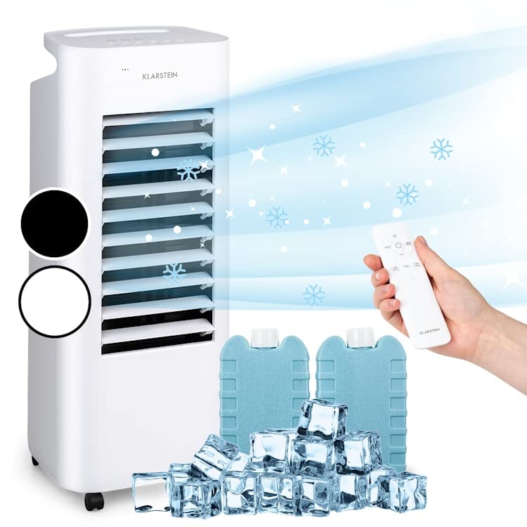 Klarstein Luftkühler mit Wasserkühlung, Leiser 4-in-1 Verdunstungskühler, Luftbefeuchter, Ventilator & Nachtmodus, Mobile Klimageräte Luftkühler, 60W Air Cooler, 330m³/h Kühlender Luftstrom