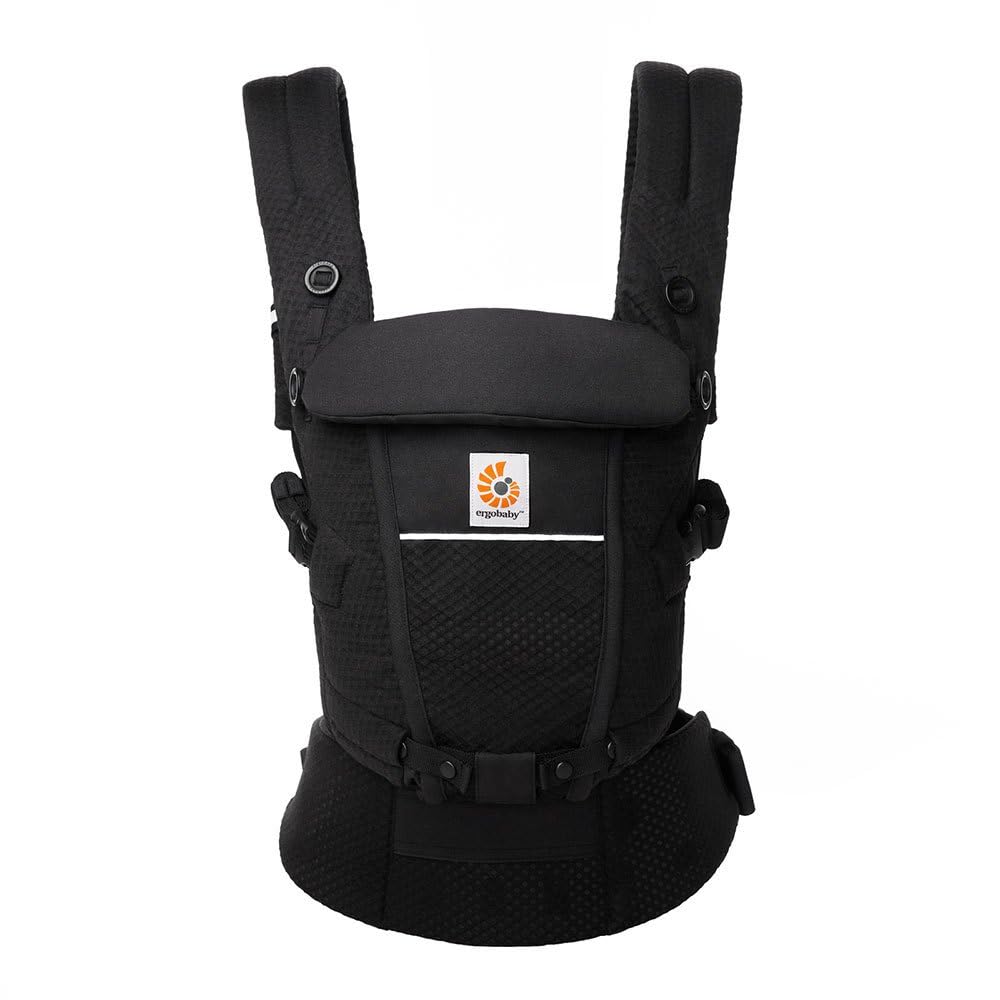 Ergobaby Adapt Babytrage für Neugeborene ab Geburt, 3-Positionen SoftFlex Mesh Ergonomische Babybauchtrage Rückentrage Baby-Tragetasche, Onyx Black