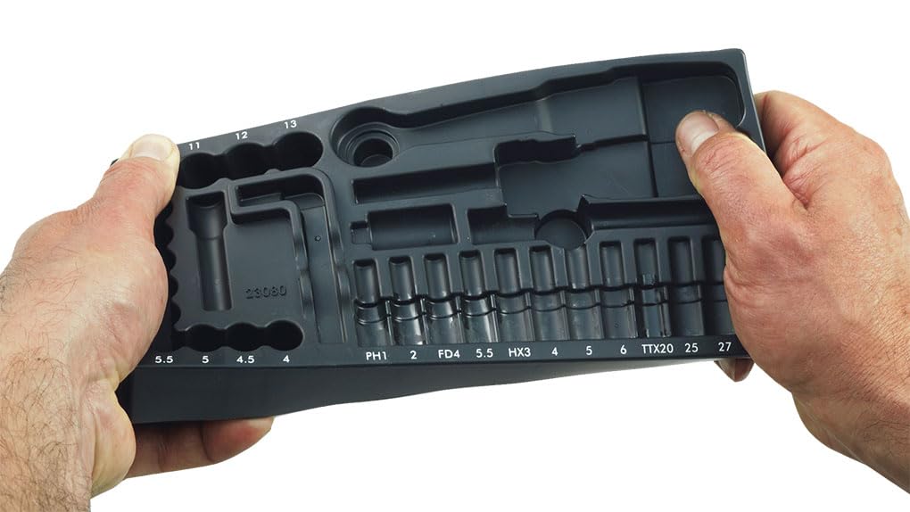 PROXXON Steckschlüsselsatz, Komplettsatz mit 1/4'' und 1/2''-Umschaltratsche, 65-teiliges Werkzeug-Set mit Kunststoffkoffer, 23286