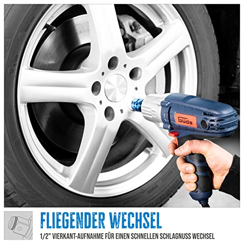 Güde Schlagschrauber ESS 350 (450 W, GS-geprüft, Drehmoment 350 Nm, Rechts-/Linkslauf, 3200 1/min, 1/2" Werkzeugaufnahme, inkl. 3 Stecknüsse (17/19/21) aus Chrom-Vanadium-Stahl & Transportkoffer)