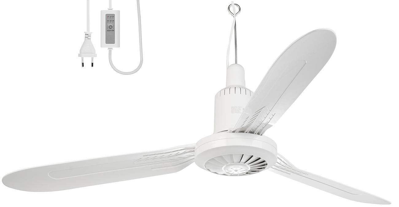 Sichler Haushaltsgeräte Deckenventilator: Mobiler XXL-Decken-Ventilator, 3 Flügel, Timer, Haken, 105 cm, 25 W (Deckenventilator 3 Flügel, Timer, überdachte Terrasse)