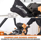 Evolution Doppelgehrungssäge Schiebe-Kapp- und Gehrungssäge R255SMS-DB+ | 2000 W, 300 mm Gleitfunktionalität, Schrägschnitt, Gehrungswinkeln | Ø 255 mm HM / TCT Sägeblatt für Multimaterialschnitt
