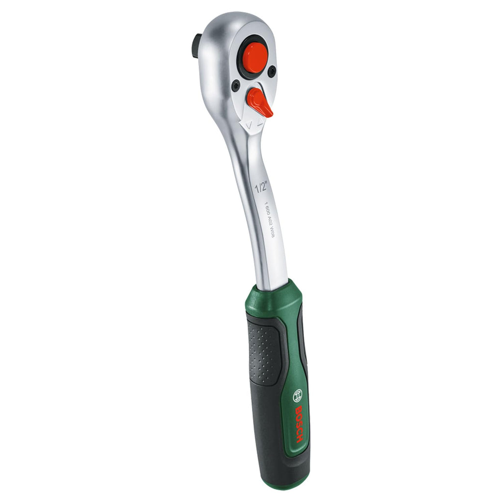 Bosch 1/2" Ratsche (Leistungsstarke Ratsche für vielfältige Heimwerkerarbeiten; Hohes Drehmoment bis 768 Nm; Verriegelungsknopf; Intuitiver Richtungswechsel; Gebogener Hals; Ergonomischer Softgrip)
