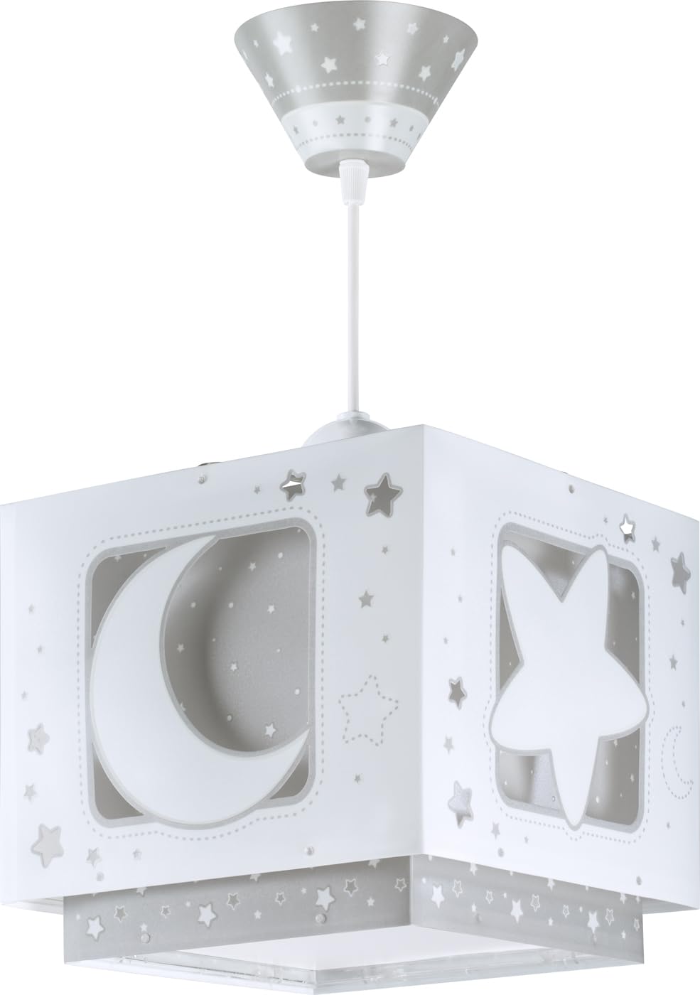 Dalber Lampe kinderzimmer, kinderlampe Pendelleuchte Hängelampe, Deckenleuchte Kinder, Deckenlampe kinderzimmer, Mond und Sterne Grau MoonLight, 63232E, E27
