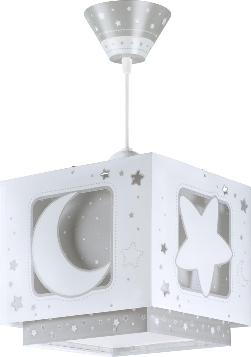Dalber Lampe kinderzimmer, kinderlampe Pendelleuchte Hängelampe, Deckenleuchte Kinder, Deckenlampe kinderzimmer, Mond und Sterne Grau MoonLight, 63232E, E27