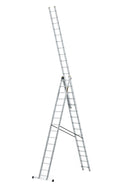 DRABEST Leiter PRO Serie Aluleiter 3-teilig Mehrzweckleiter 3x16 Stufen Leiter Multifunktionsleiter Kombileiter bis 150 kg Beslastbar - Arbeitshöhe 10,83 m - inkl. Eimerhaken