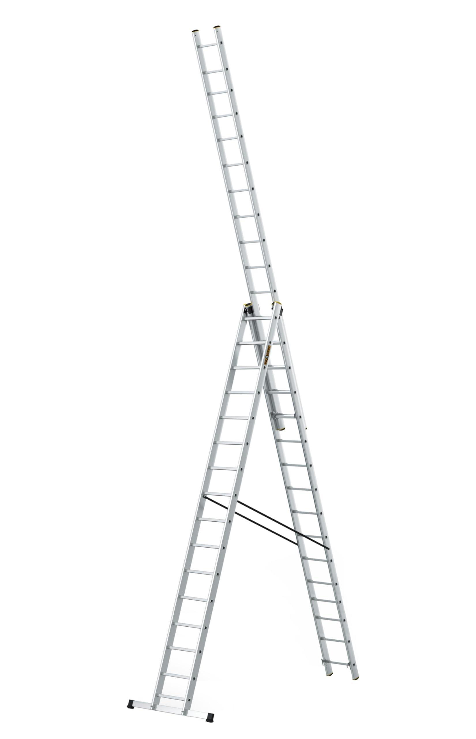 DRABEST Leiter PRO Serie Aluleiter 3-teilig Mehrzweckleiter 3x16 Stufen Leiter Multifunktionsleiter Kombileiter bis 150 kg Beslastbar - Arbeitshöhe 10,83 m - inkl. Eimerhaken