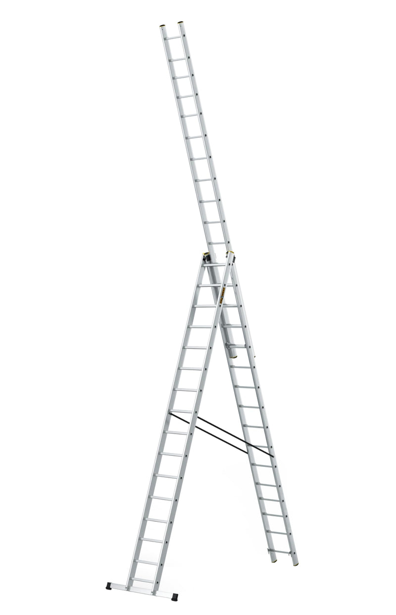 DRABEST Leiter PRO Serie Aluleiter 3-teilig Mehrzweckleiter 3x16 Stufen Leiter Multifunktionsleiter Kombileiter bis 150 kg Beslastbar - Arbeitshöhe 10,83 m - inkl. Eimerhaken