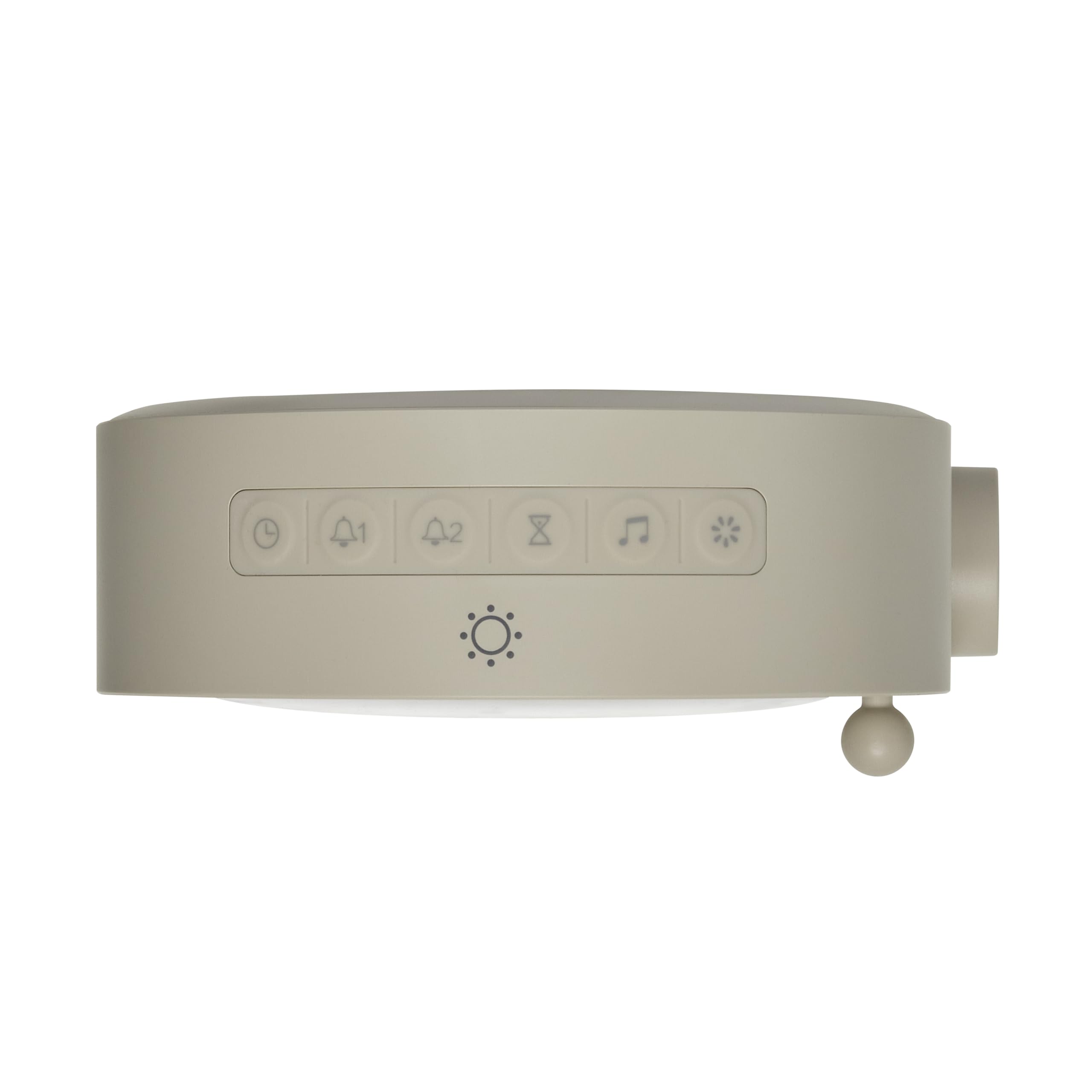 TFA Dostmann Lichtwecker Digital mit Mondlampe, Nachtlicht, Nachttischlampe, White-Noise, Naturgeräusche, Einschlafhilfe, 2 Alarme, 60.2053, Hellgrau, Beige