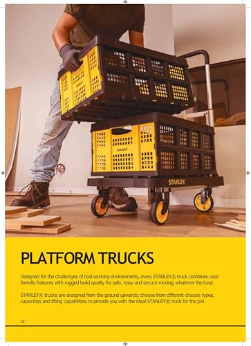 STANLEY klappbarer Plattformwagen, Tragkraft 200Kg, SXWTI-PC511, Transportwagen, Lagerwagen, Paketwagen, Plattformabmessungen 90x61cm, Schiebebügelwagen, Anti-Rutsch Plattform, platzsparend verstaubar