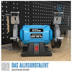 Güde Doppelschleifer GDS 150-15 (250 W, 2980 1/min Motordrehzahl, Grob- & Feinschleifscheibe 36|60 K, 150 mm ø, stabiler Maschinenfuß, kugelgelagerte Schleifachsen, verstellbare Arbeitsauflagen), Blau
