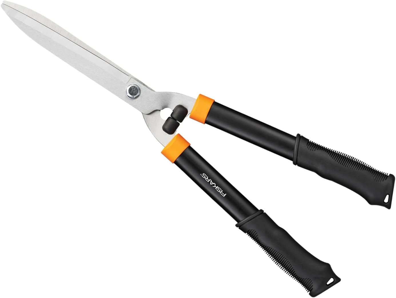 Fiskars Heckenschere HS21, Für Form- und Rückschnitt von Hecken und Büschen, Länge 59 cm, Gehärtete Stahl-Klingen/Soft-Touch Kunststoff-Griff, Schwarz/Orange, Solid, 1026827