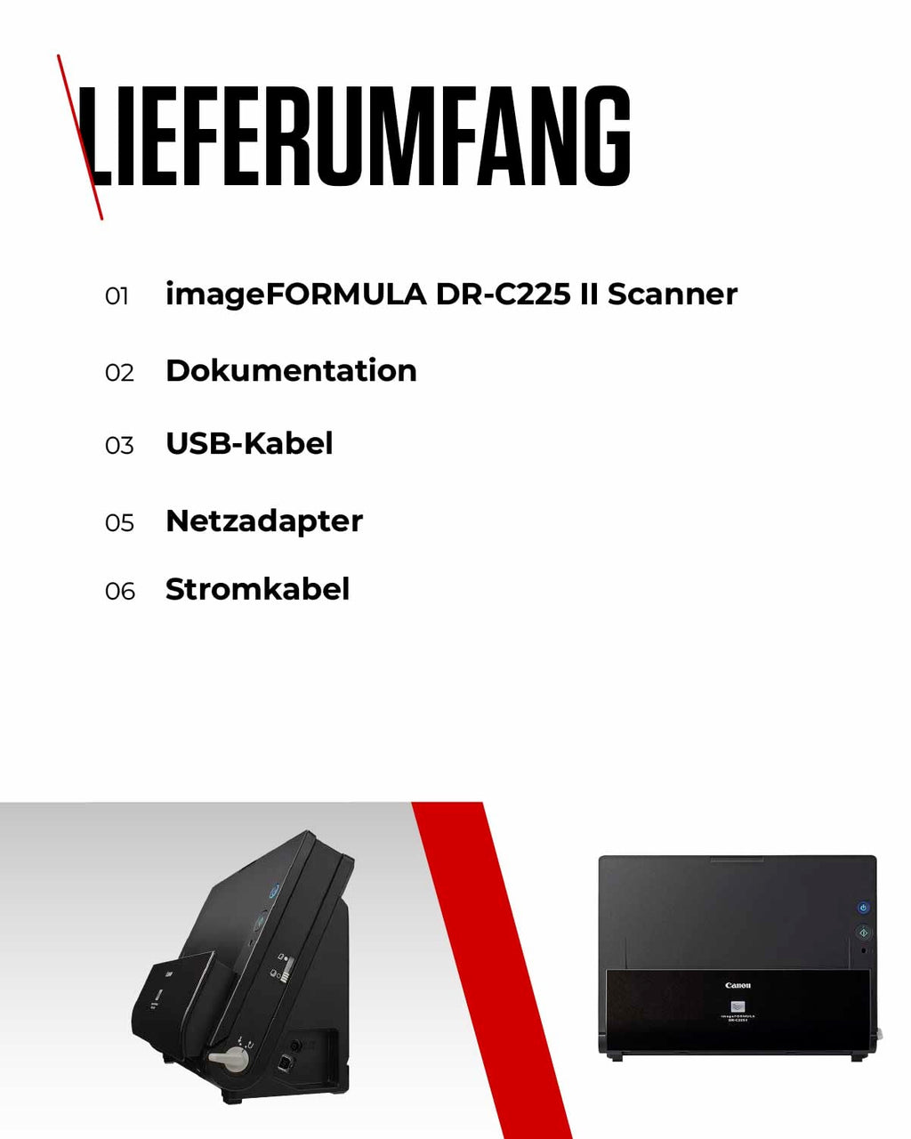 Canon DR-C225 II - imageFORMULA Dokumentenscanner (Duplex, Einzug, Farbe, 600dpi, 25 Seiten/Min, PDF OCR, kompakt, schwarz)