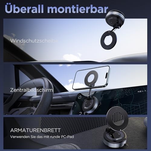 MSXTTLY Vakuum Magnetischer Handyhalterung Auto für Magsafe Autohalterung, 2026 Upgraded Vmag-S1 Handyhalterung Auto Magnet für Alle Handys, 360° Drehbar, Schwarz