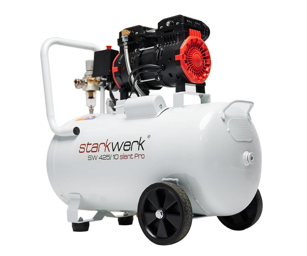 Starkwerk Flüsterkompressor Druckluftkompressor Kompressor Silent 69 dB SW 425/10 Pro Ölfrei 10 Bar 50 Liter Kessel 1100 Watt inklusive Druckminderer und Wasserabscheider