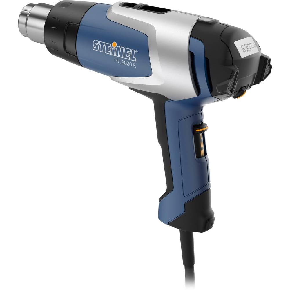 Steinel Heißluftpistole HL 2020 E im Koffer, Inkl. 9mm Reduzierdüse, 2200 W Heißluftfön, LCD-Display, 80°-630°C, Blau