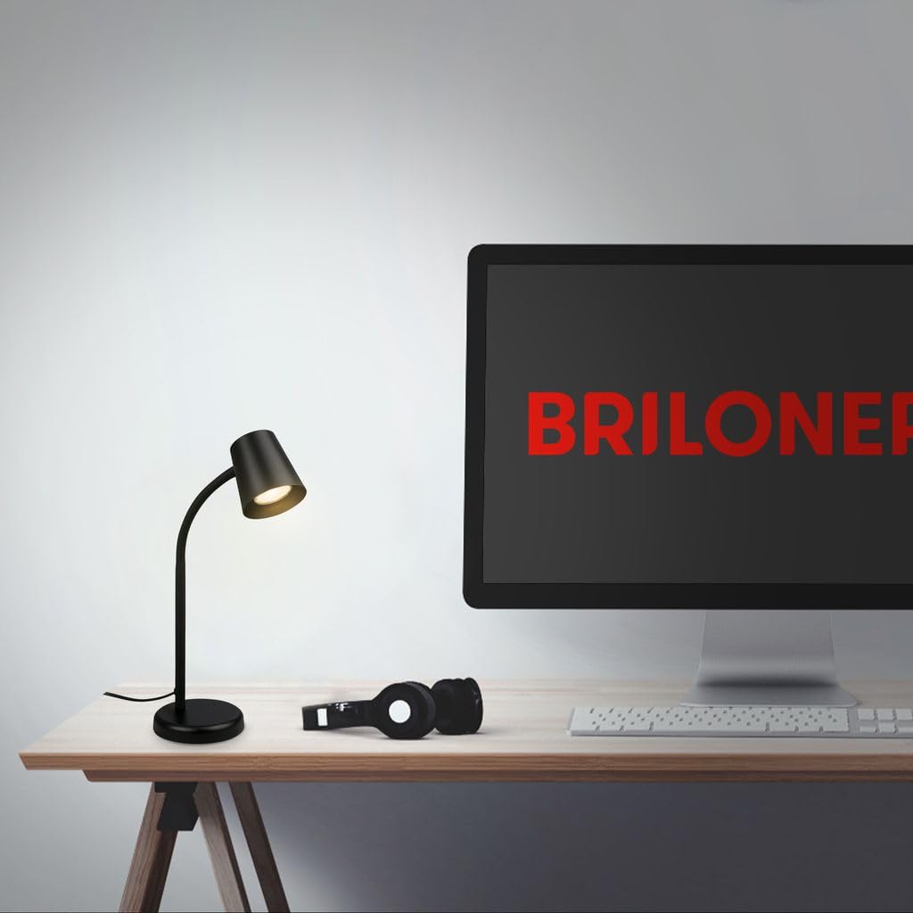BRILONER – Nachttischlampe, Schreibtischlampe Schwenkbar, Tischlampe GU10 für Home Office mit Kabelschalter, Leselampe, Schwarz