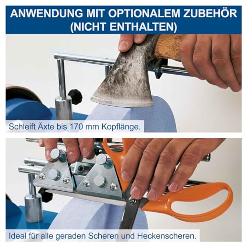 Scheppach Nass-Schleifsystem TIGER2500 mit Stahlgehäuse Nass-Schleifmaschine Nassschleifer | 200W Leistung | Schleifstein aus Edelkorund mit Ø250mm | inkl. Abziehpaste, Winkellehre, Schleifvorrichtung