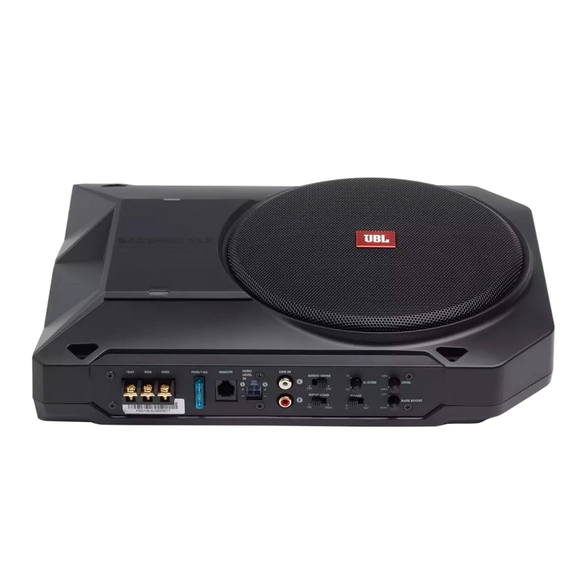 JBL BassPro SL2 Aktiv Subwoofer Auto Set - Car hifi Untersitz Bassbox Gehäuse mit Bassreflex Woofer box groß 200mm und 125 Watt aktiver Verstärker, Schwarz, 44