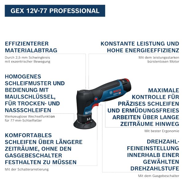 Bosch Akku - Exzenterschleifer GEX 12 V-77 (Ausführung: 06019L2100, Solo/Karton)