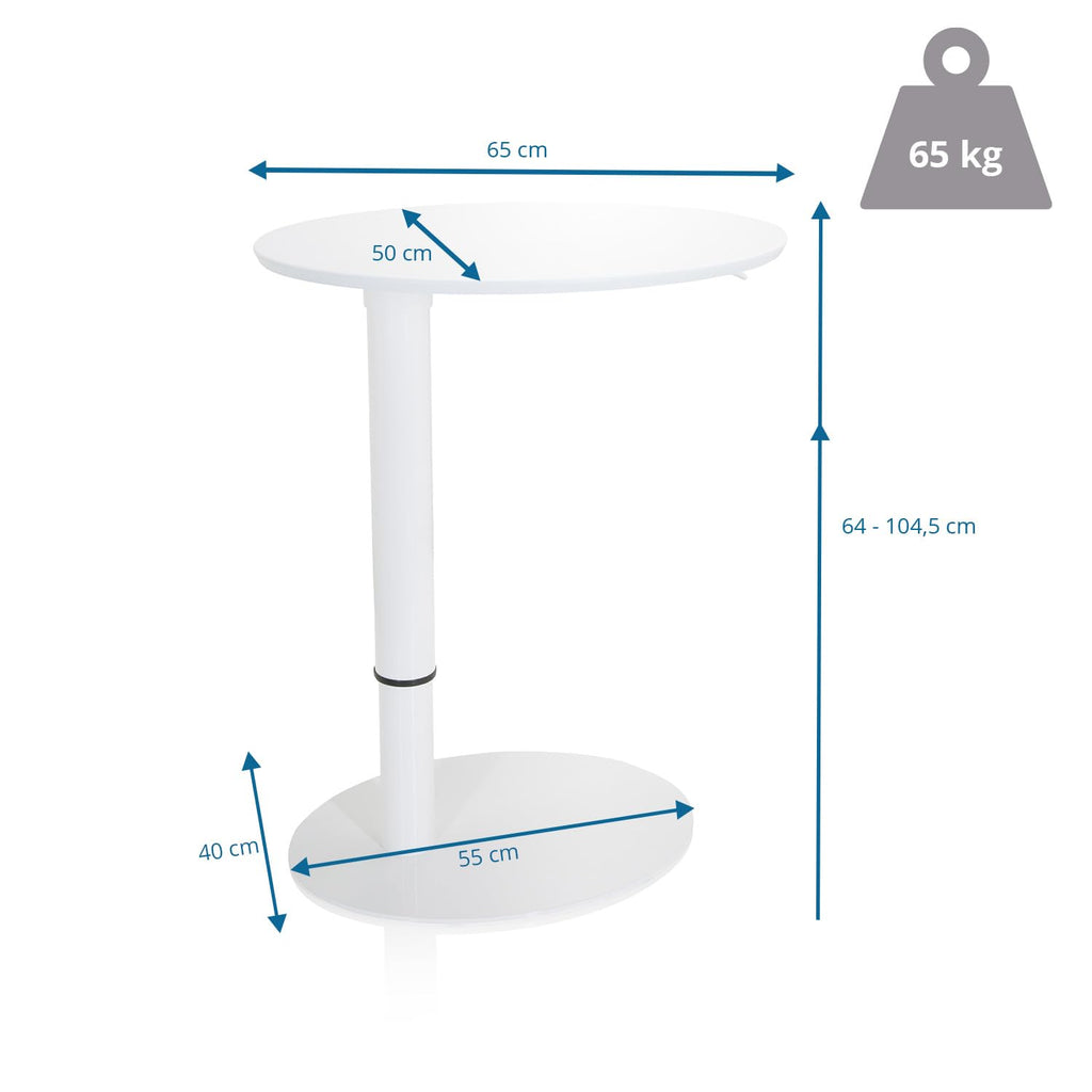 hjh OFFICE 830055 Stehtisch höhenverstellbar Stand III Weiß Beistelltisch Pult mit Gasfeder, Höhe bis 104,5 cm