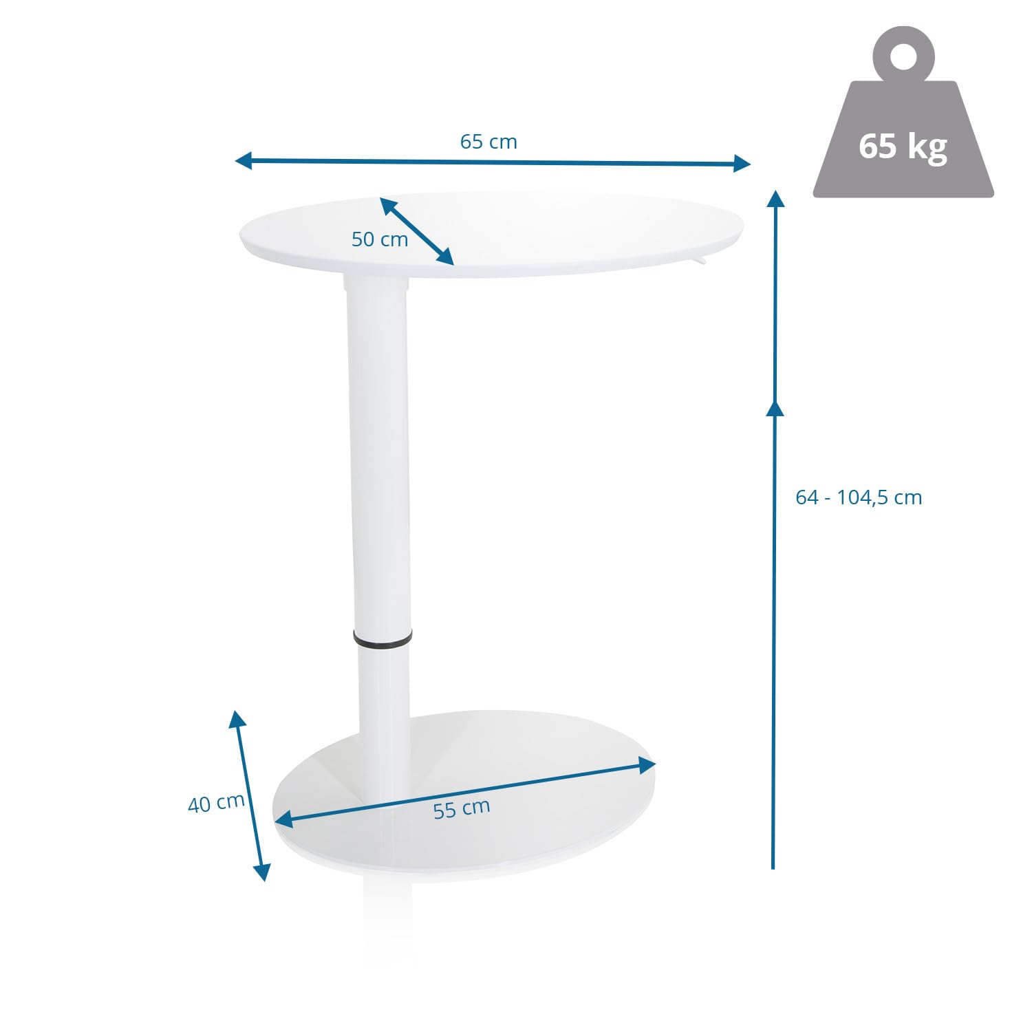 hjh OFFICE 830055 Stehtisch höhenverstellbar Stand III Weiß Beistelltisch Pult mit Gasfeder, Höhe bis 104,5 cm