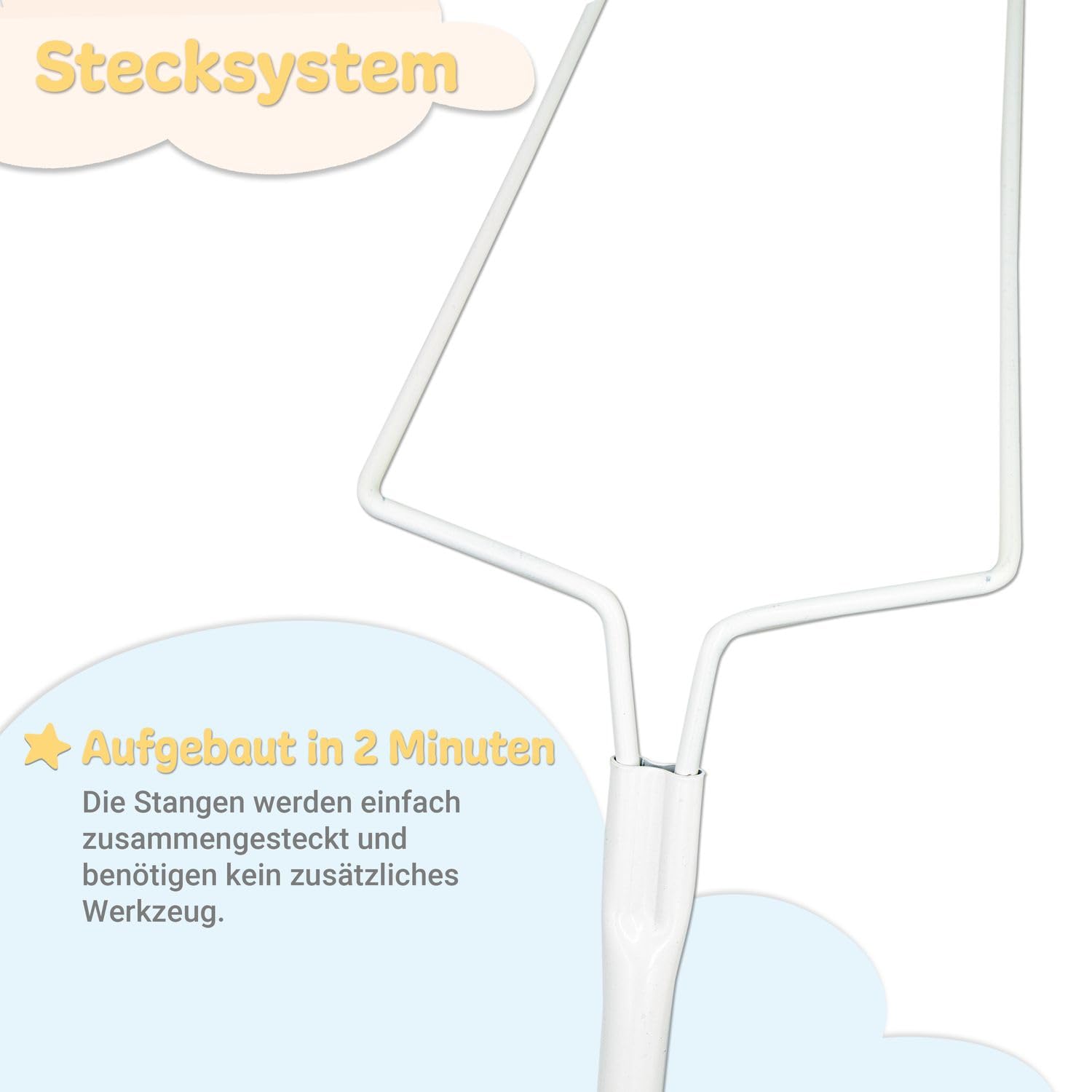 Babykajo Betthimmel Stange - Montierbare Himmelstange für Babybetten. Gestell aus Metall für Babybett Himmel Jungen und Mädchen - Gestell ohne Betthimmel.