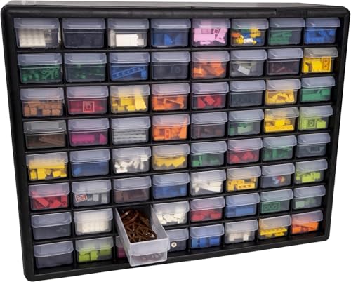 Akro-Mils 10164 Schubladenschrank mit 64 Schubladen, Kunststoff, für Garage, Perlen- und Make-up-Organizer, Lego-Aufbewahrung, Lehrer-Werkzeugkasten und mehr, 50,8 x 15,2 x 40,6 cm (B x T x H) Schwarz