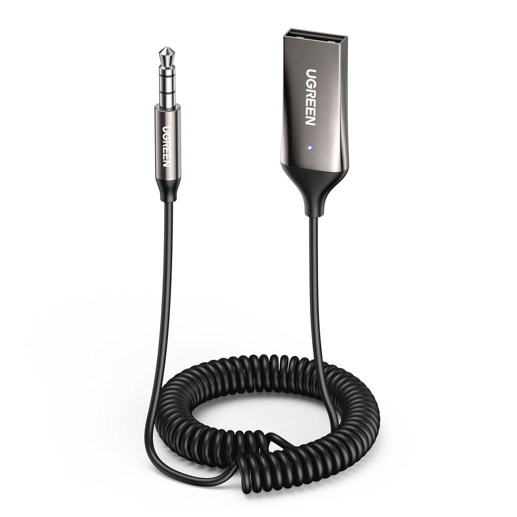 UGREEN Aux Bluetooth Adapter Auto Bluetooth 6.0 Empfänger Klinke für Freisprechanruf und Wireless Musik kompatibel mit Auto mit Aux und USB Anschluss, Lautsprecher, Verstärker (Grau-Standard)
