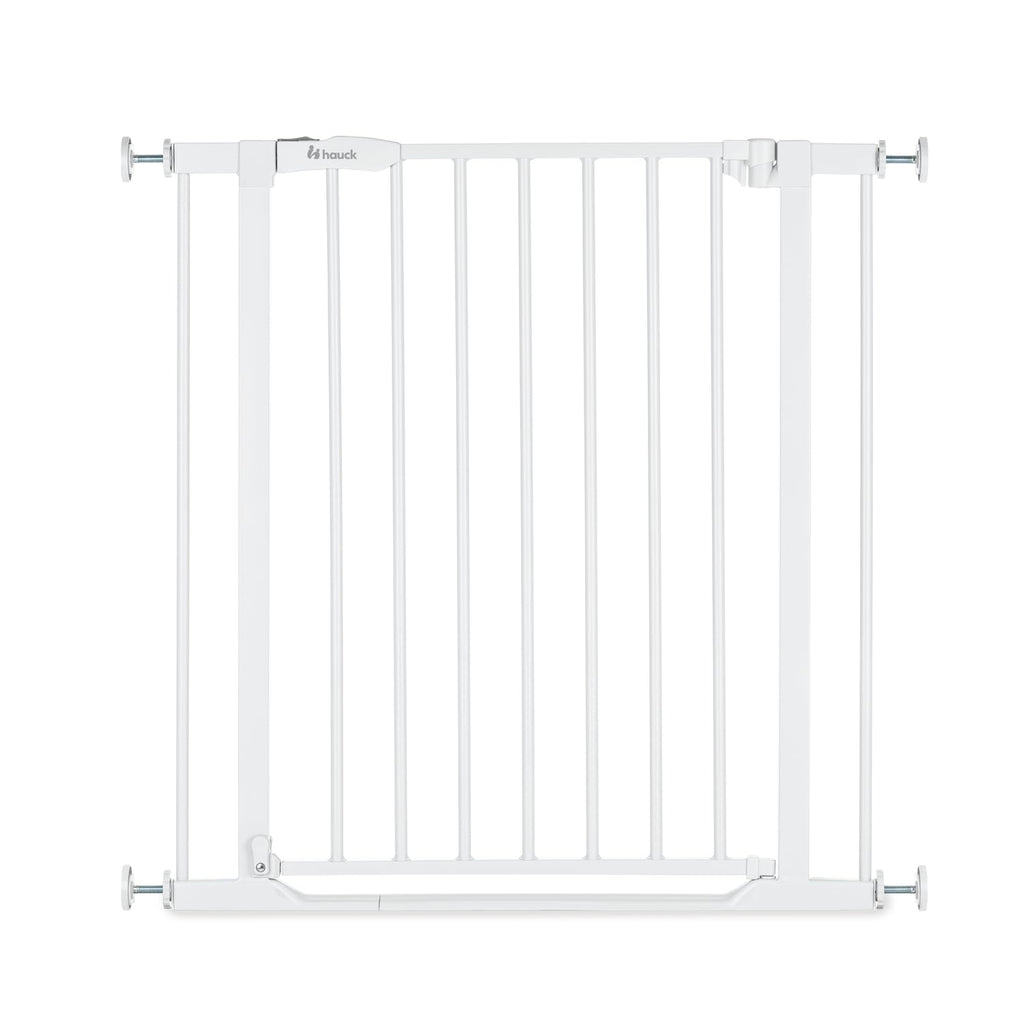 hauck Clear Step 2, Weiß - Kinderschutzgitter Hundegitter, Verstellbare Breite 75-80 cm, 77 cm Hoch, Flacher Einstieg, Einhand Öffnung, ohne Bohren, für Innen