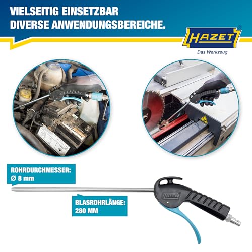 HAZET Ausblaspistole 9040P-2 I 280 mm gerade, lange Düse, 6 bar Betriebsdruck mit ergonomischem Handgriff I für ein schnelles Entfernen von Spänen oder anderen Fremdkörpern