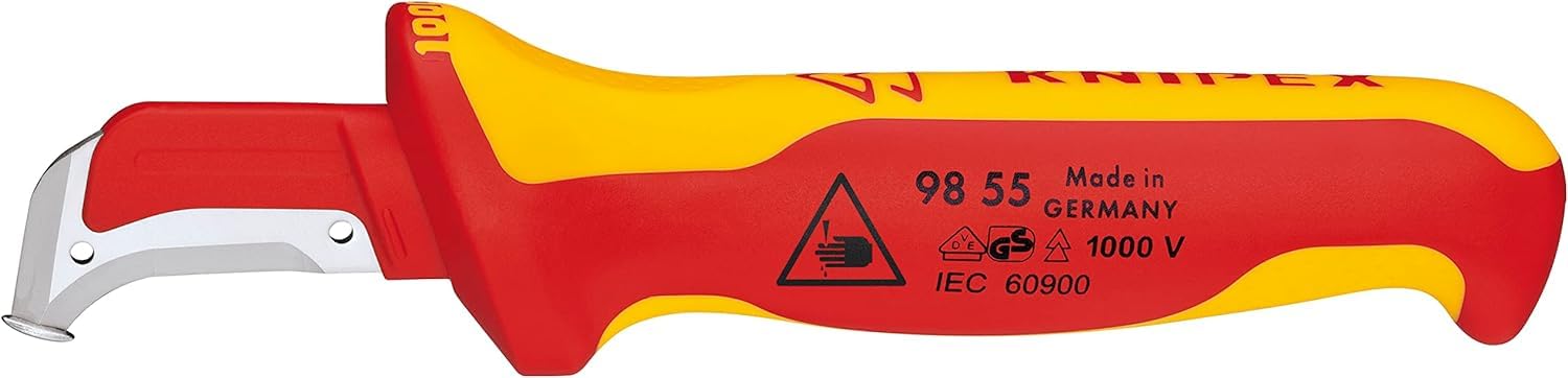 KNIPEX Abmantelungsmesser mit Gleitschuh in Blister isoliert mit Mehrkomponenten-Hüllen, VDE-geprüft 180 mm, 98 55 SB