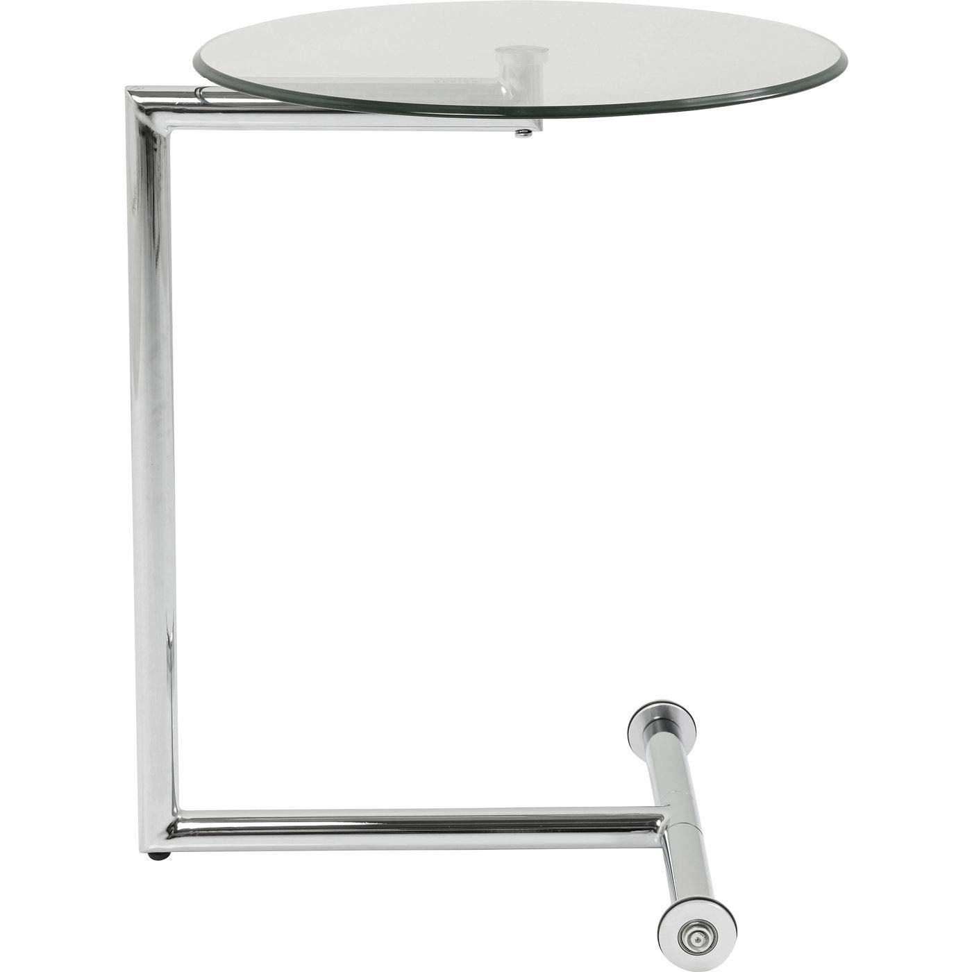 Kare Design Beistelltisch Easy Living, Chrom, Rund, 46cm Durchmesser, rollbar, Laptoptisch, Nachttisch, Wohnzimmertisch, Glas Tischplatte, Stahlgestell, 63x46x46 cm (H/B/T)