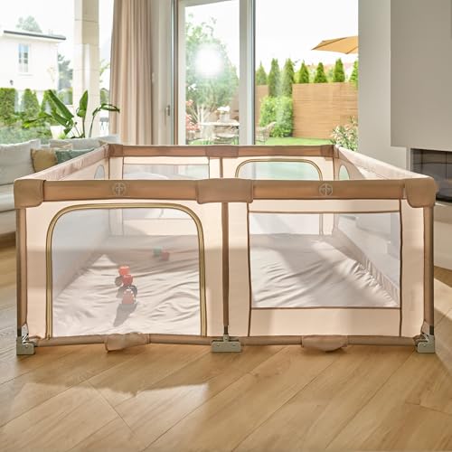 Lionelo Kinderlaufgitter 150 x 180 x 75 cm Florence Easy Fold, atmungsaktives Netz, sicher, tragbar, einfach zusammenklappbar, 2 Eingänge mit Reißverschluss, Reisetasche
