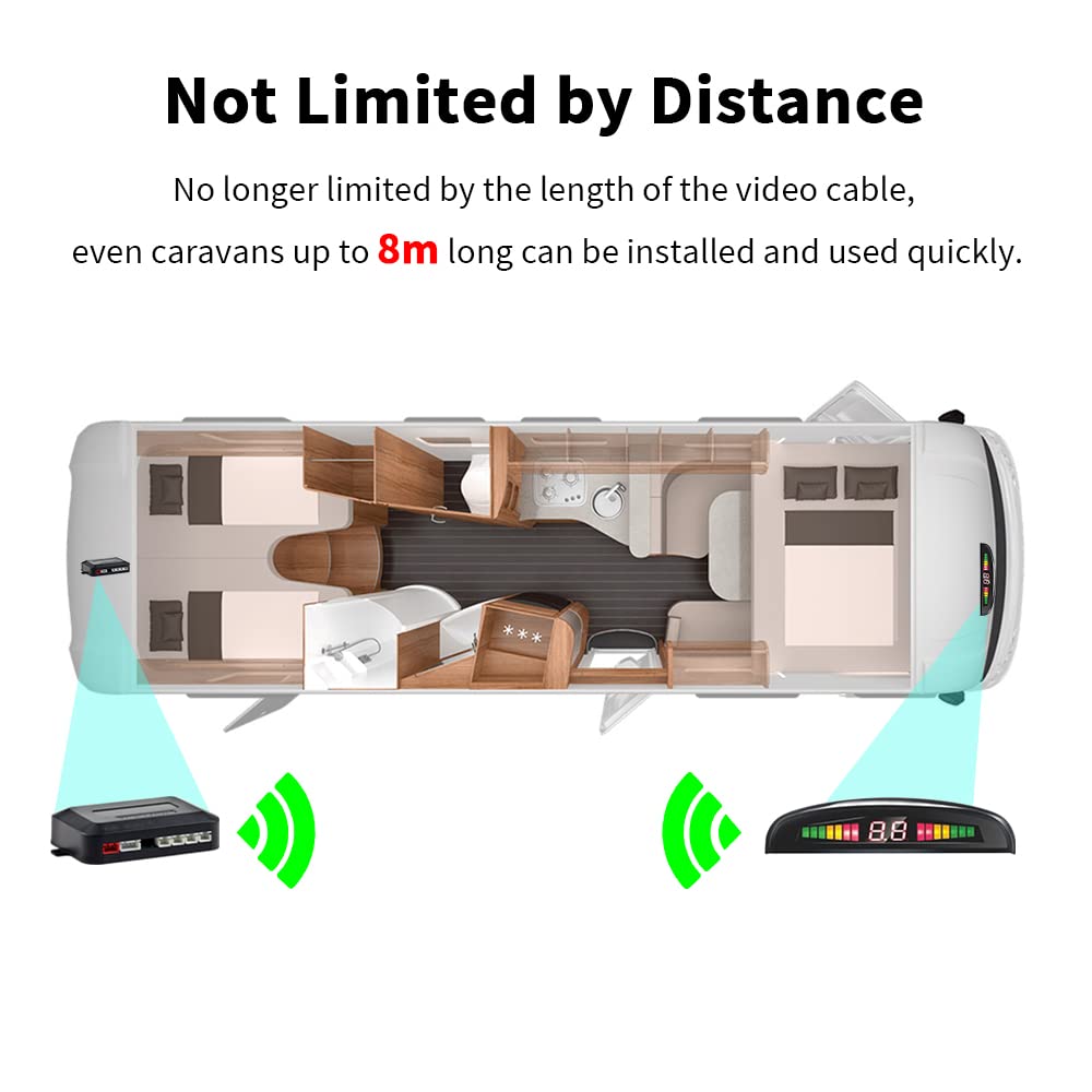 Kabellose Einparkhilfe, Rückfahrhilfe mit 4 PDC Parksensoren hinten, Summe Abstandswarn Bausatz mit Drahtlosem LED Display für Auto, SUV, Van, Wohnmobile und Pickup(4 Sensoren, Schwarz)