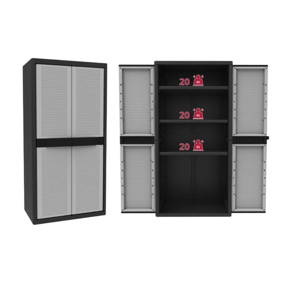 Terry Jumbo Cab 2900 Qblack, Spacious 2-Door Cabinet, 3 Internal Adjustable Shelves - 89.7x53.7x180 cm