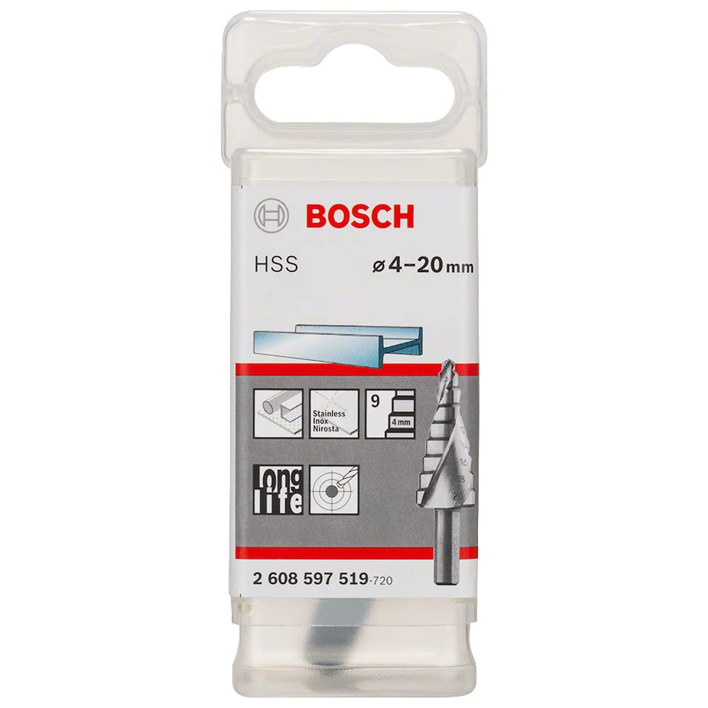 Bosch Professional Stufenbohrer HSS mit 3-Flächen-Schaft (Ø 4-20 mm, 9 Stufen)